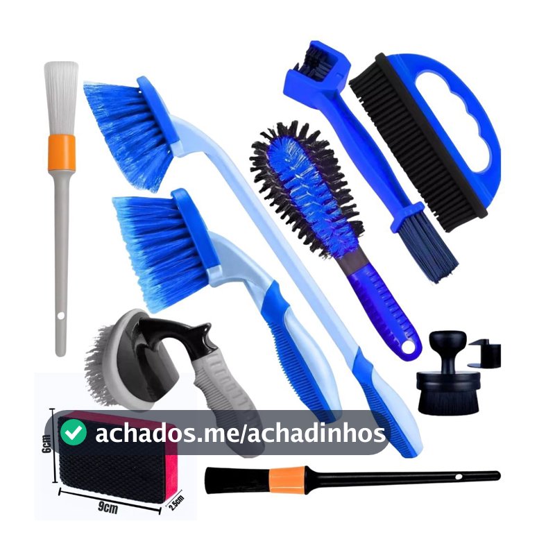 KIT ESCOVA CAIXA RODA CURTA LONGA PNEU CORRENTE FURO RODA REMOVE PELOS TACO PINCEIS APLICADOR PRETINHO