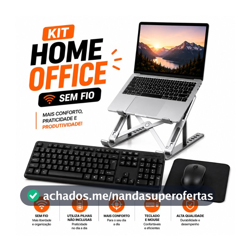Kit Teclado E Mouse Sem Fio + Suporte Aluminio Notebook Home Office Trabalho