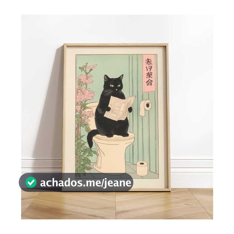 Quadro Decorativo Gato No Banheiro
