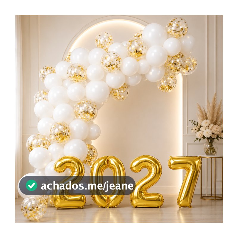 Kit Balão Bexiga Ano Novo 2027 + Numero Metalizado + Branco + Cristal Decoração