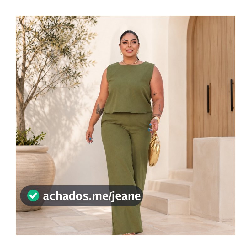 Conjunto Feminino Plus Size em Linho Blusa e Calça Elegante