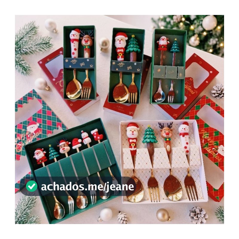 Conjunto de Talheres Natalino Garfo e Colher Dourado/Prata - 2, 4 ou 6 unidades
