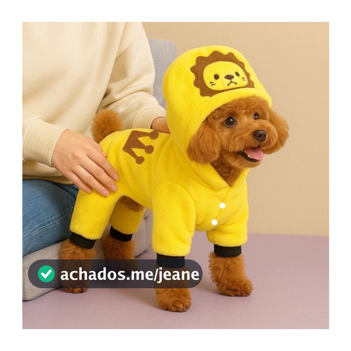 Fantasia Pet De Leão Com Capuz | Roupa Fofa E Quente Para Cães E Gatos No Inverno