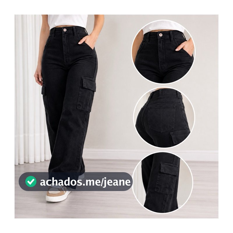 Calça Jeans Cargo Feminina Cintura Alta Modela Bumbum PREMIUM