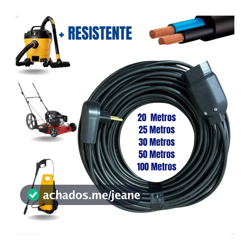 Extensão Elétrica Grande 20/25/30/50/ Metros Reforçada 10/20a