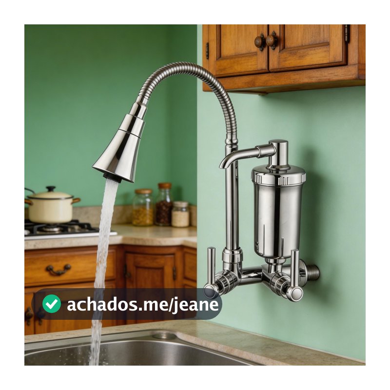 Torneira de Cozinha de Parede em Prata com Filtro Integrado, Mangueira Flexível 360° e Saída Dupla Independente