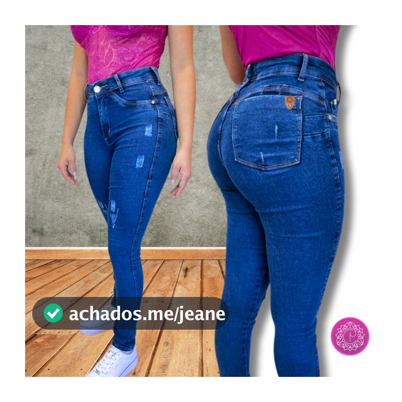 Calça Feminina Skinny Puido Elastano Cintura Alta Efeito Levanta Bumbum