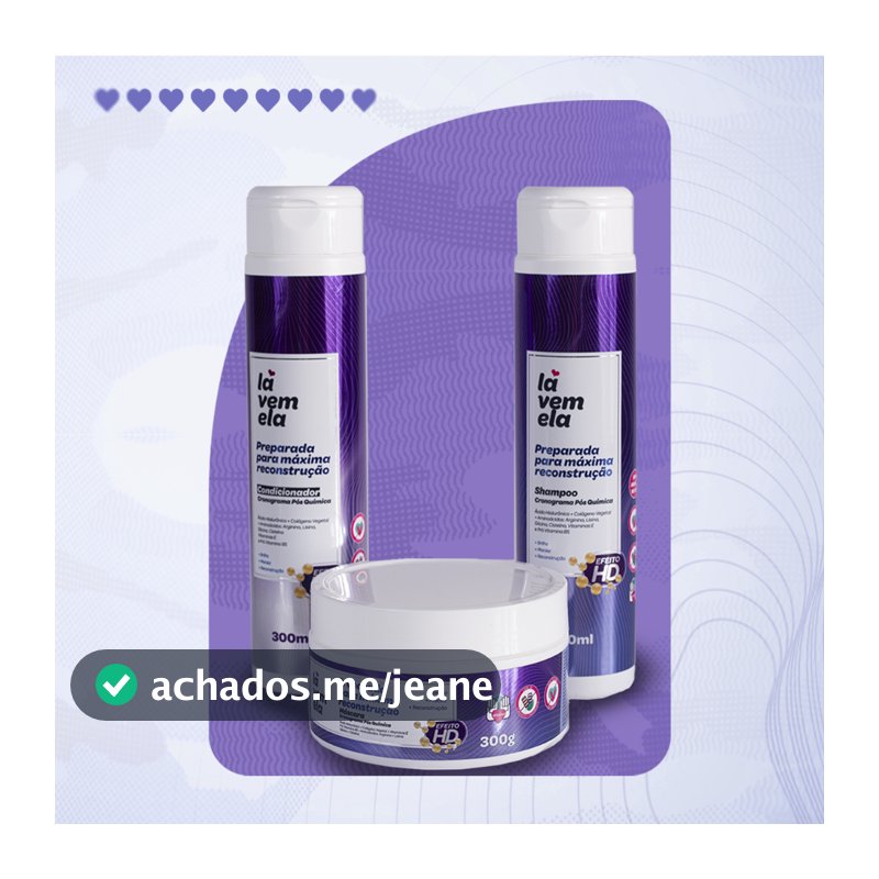 Kit Capilar Lá Vem Ela CRONOGRAMA PÓS QUÍMICA Shampoo + Condicionador + Máscara