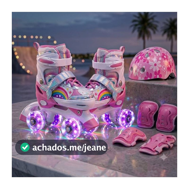 Patins Infantil 4 Rodas com Luz de Led e Tamanho Ajustável