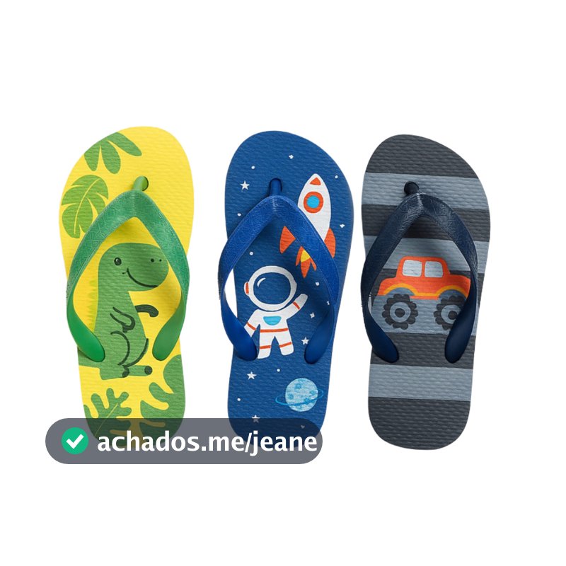 Kit Chinelo Infantil Menino 3 Pares Estampas Divertidas Leve e Confortável 25 ao 35
