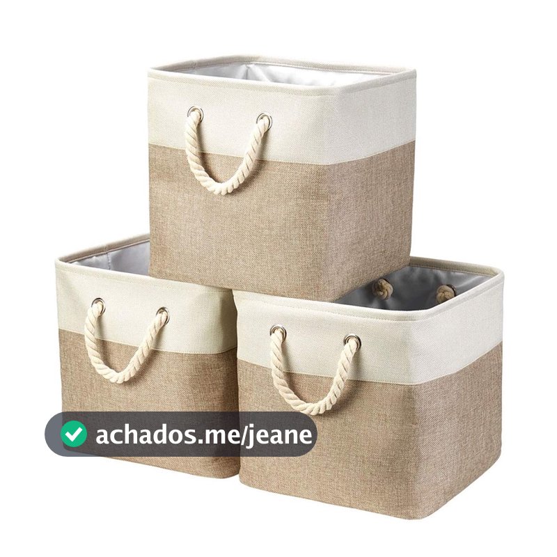01 Caixa Cesto Organizador De Tecido Linho dobrável 33x33x33 Quadrado Multiiuso Alça Algodão