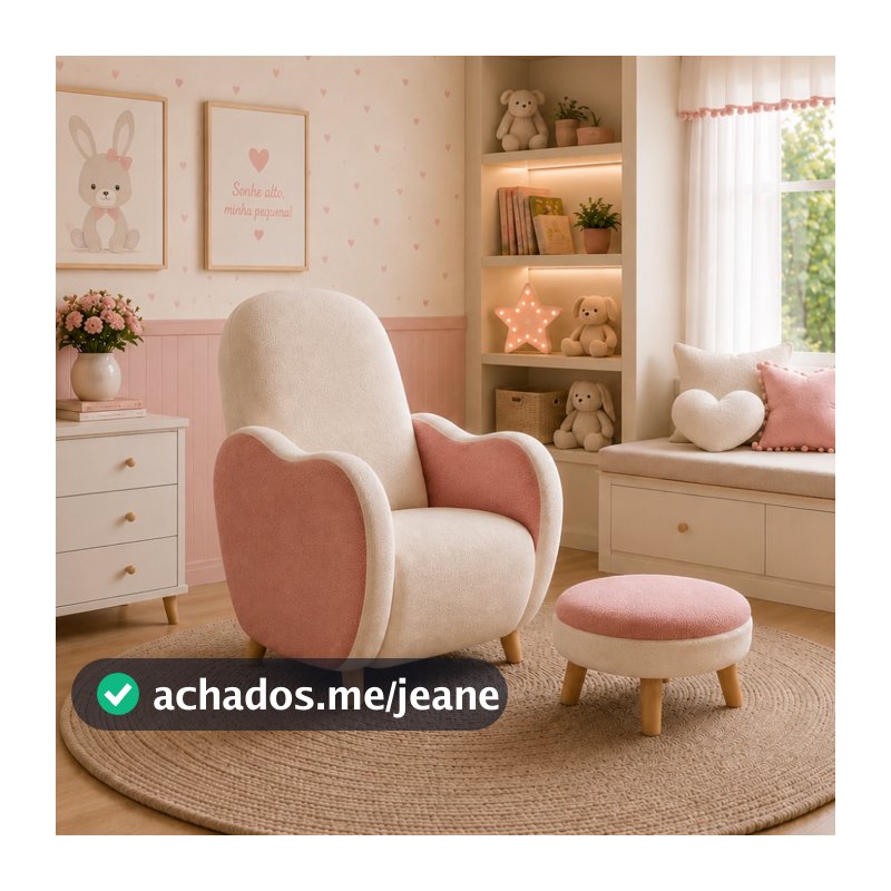 Poltrona Amamentação Pés Palito Paris Luxo Orgânica Bouclé com Puff Confortável Opala Tila Helena Premium