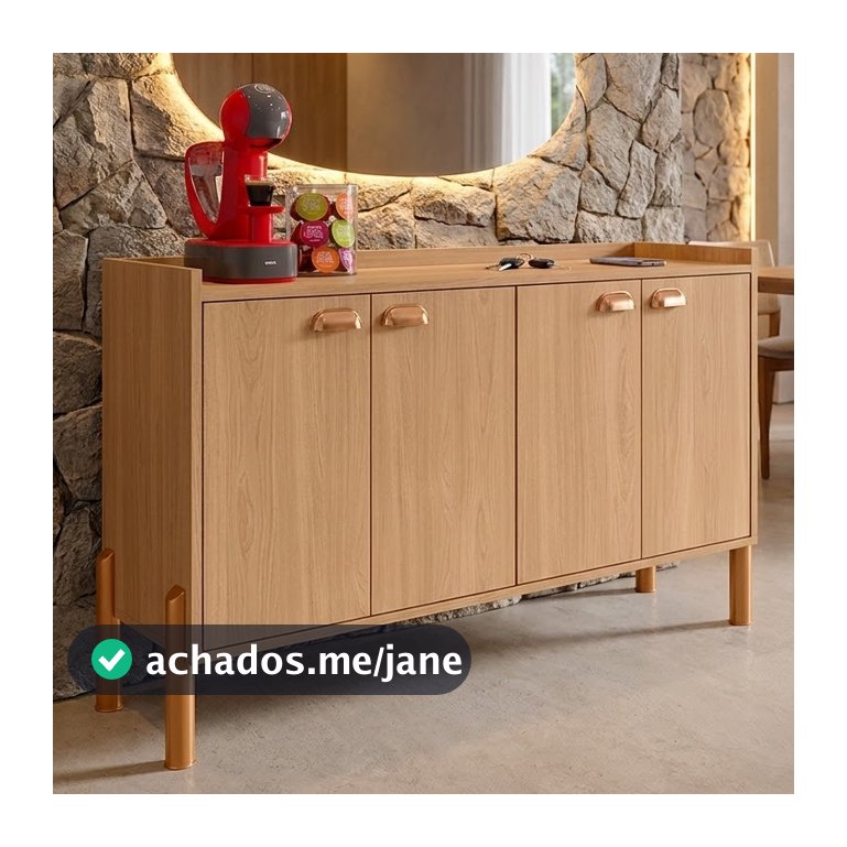 Buffet 4 Portas Aparador com  Prateleiras Interna e Puxadores Concha Chicago - Moveis Vitoria