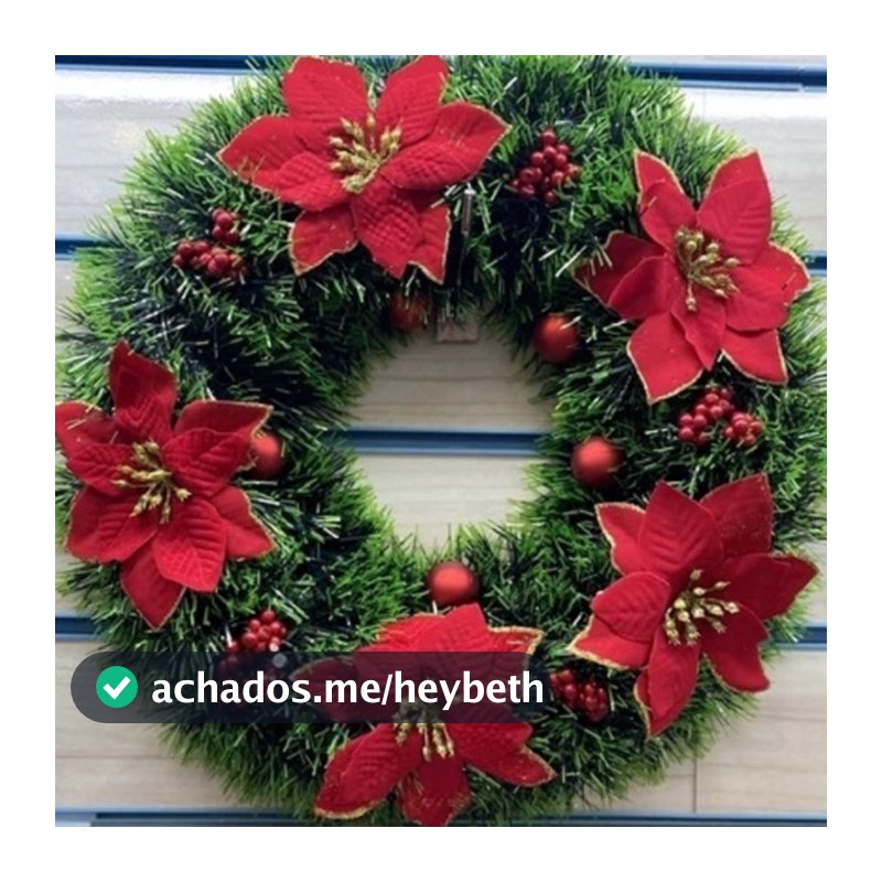 Guirlanda Natalina 38Cm De Natal Decorativa Para Porta Com Flores Vermelhas Douradas Decoração