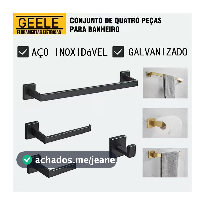 Para Banheiro Inox Quadrado  Kit Acessórios Porta Papel, Suporte Toalha E Ganchos De Parede 40cm/60cm