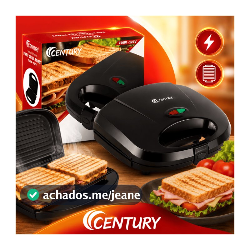 Sanduicheira Fast Grill Toast 127/220V Grill Antiaderente Rápido Preto Resistente Misto Quente Crocante