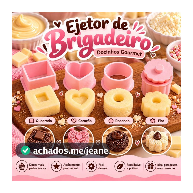 Ejetor de Brigadeiro Docinhos Gourmet Recheados 4 Modelos Coração Flor Redondo Quadrado