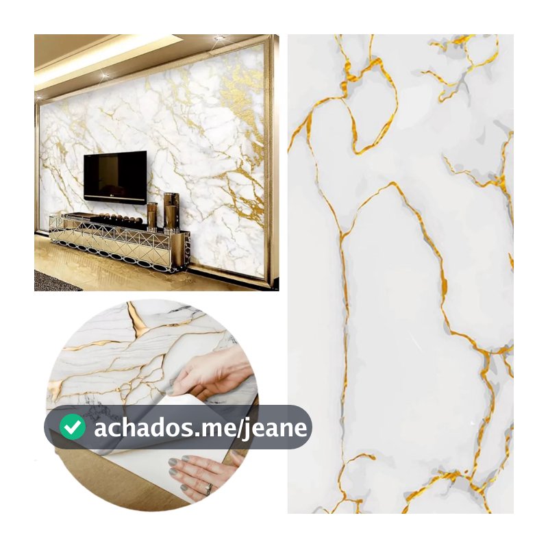 Papel de Parede Adesivo Marmore Dourado EnvelopamentoAutocolante Decoração Marmorizado DOURADO
