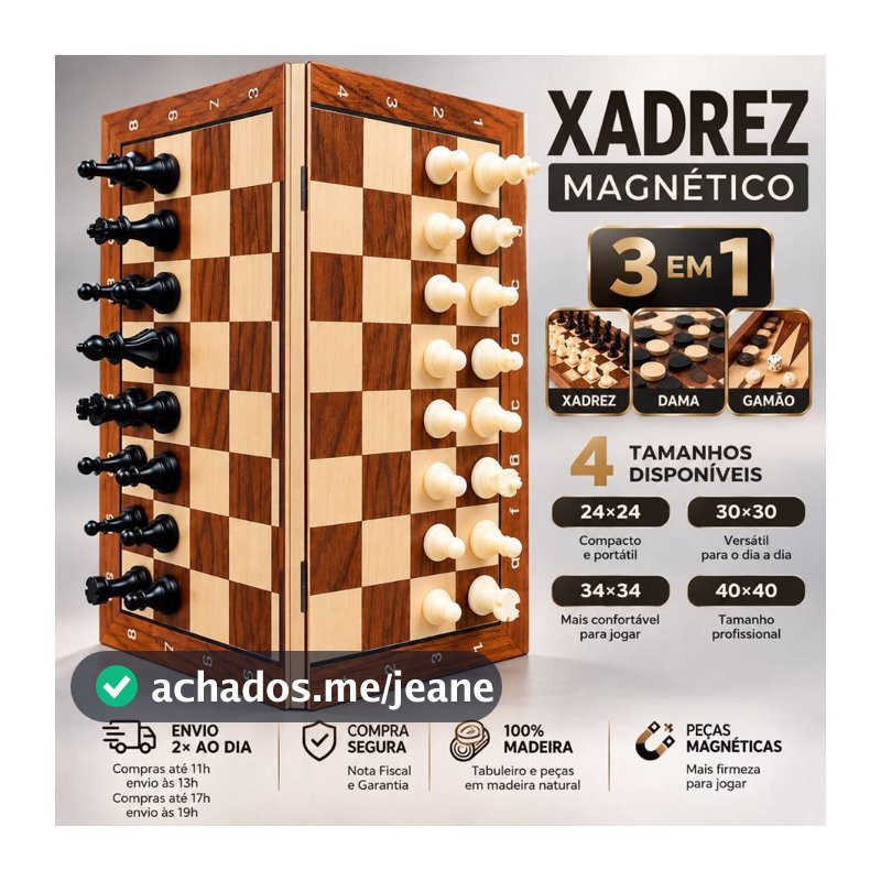 Jogo de Xadrez Tabuleiro Magnético 3 em 1 Dobrável Portátil Madeira Dama Gamão 29 34 39cm Presente
