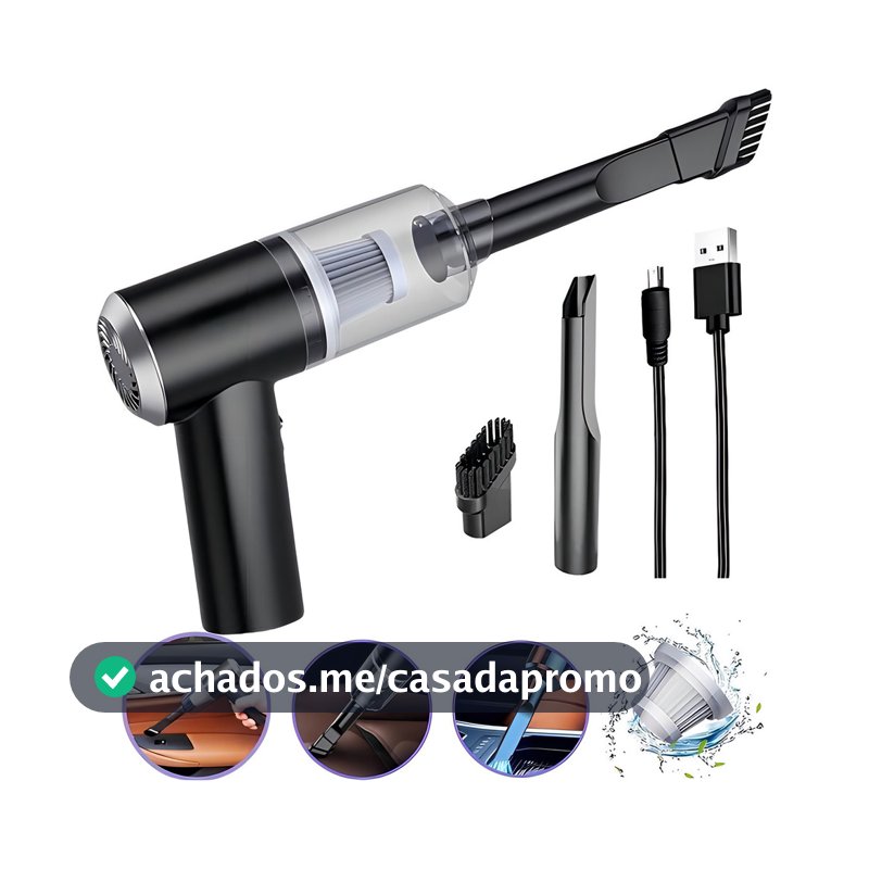 Mini Aspirador de Pó Portátil Automotivo Casa Sem Fio 3 em 1 Recarregável Potente 6000Pa