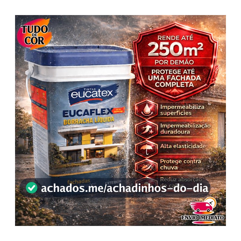Borracha Líquida Impermeabilizante Eucatex 20kg, Tinta Emborrachada para Parede Interna e Externa