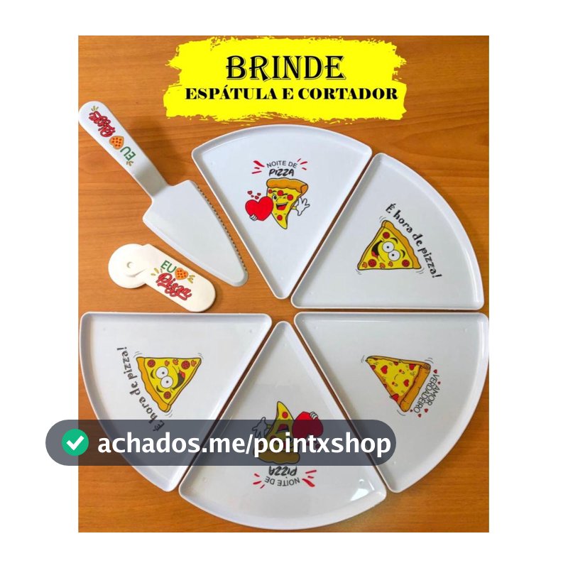 Kit 6 Pratos Fatia De Pizza Triangular + Cortador + Espátula