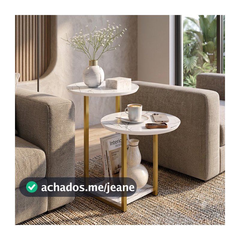 MESA LATERAL DE SOFÁ INDUSTRIAL COM 2 TAMPOS E PORTA REVISTA - FACIL MONTAGEN