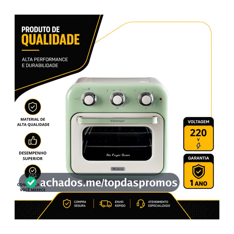 FORNO AIR FRYER ARIETE VINTAGE 16L COM ACESSORIOS 1200W VERDE 220V 00C463204ARBR