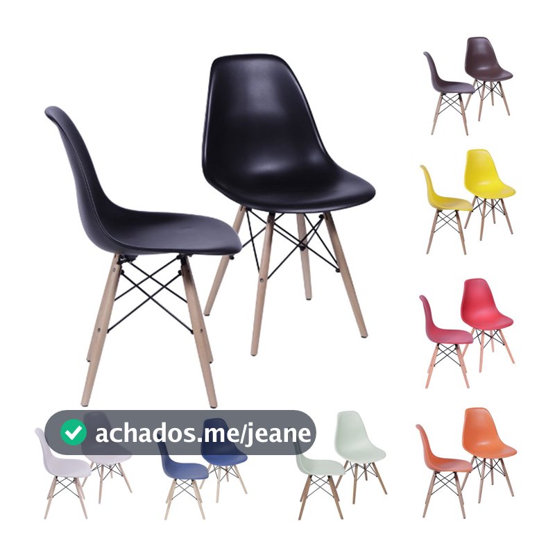 kit 2 Cadeiras de Jantar DKR Eames Boxbit Base Madeira Sala de Jantar