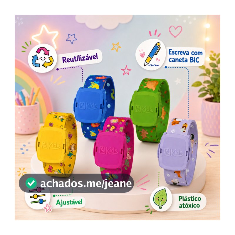 Kit 3 Pulseiras Identificação Infantil IDKIDS Prova D'água Reutilizável Ajustável Segurança Criança Praia Parque Escola