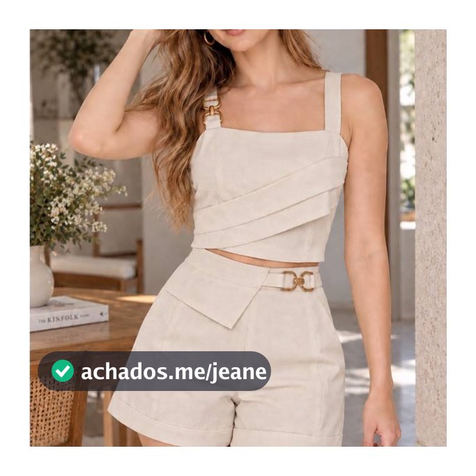 Conjunto Feminino Alfaiataria 2 Peças Cropped de Alça + Shorts Cintura Alta com Cinto Elegante Social Casual Moda Verão
