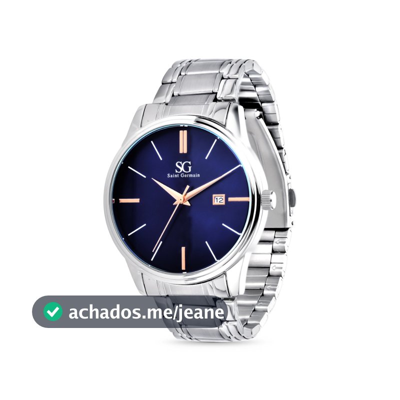 Relógio Masculino Chroma Clássico Prata Mostrador Azul Marinho Saint Germain Elegância Casual