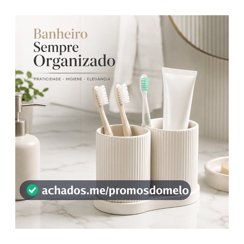 Kit Porta Escova de Dente Canelado Organizador Banheiro Porta Pasta Bandeja Bancada Minimalista