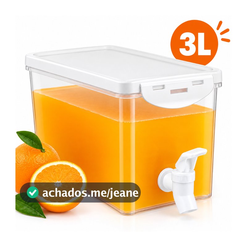 Dispenser de Bebidas 3 Litros com Torneira para Geladeira Suco Água e Chá