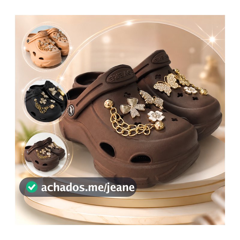 Babuche Plataforma Feminina EVA com  Pins Luxo Confortável Leve Antiderrapante Sandália Casual Tamanco
