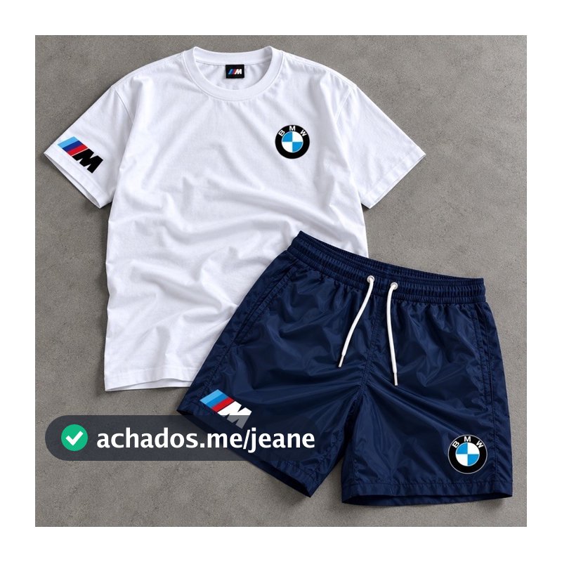 Conjunto KIT Bmw Camiseta algodão E Bermuda Tectel Estampados Camisa Masculina Camiseta Short BMW 3 M
