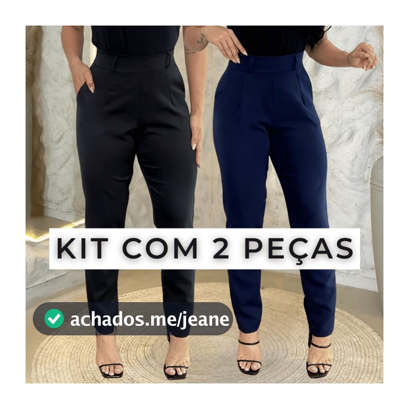 Kit 2 Calça Alfaiataria Feminina Social Cintura Alta Moda Elegante Modeladora Com Bolsos P a G1