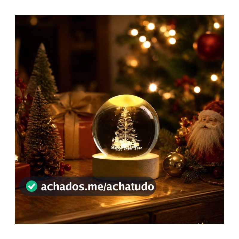 Luminária De Mesa USB Globo De Cristal Iluminado Arvore De Natal