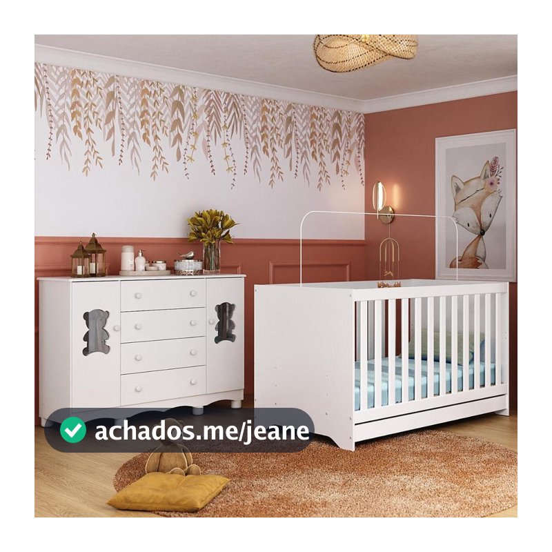 Berço Americano 3 em 1 com Cômoda 2 Portas 4 Gavetas Ternura Multimóveis MP4730