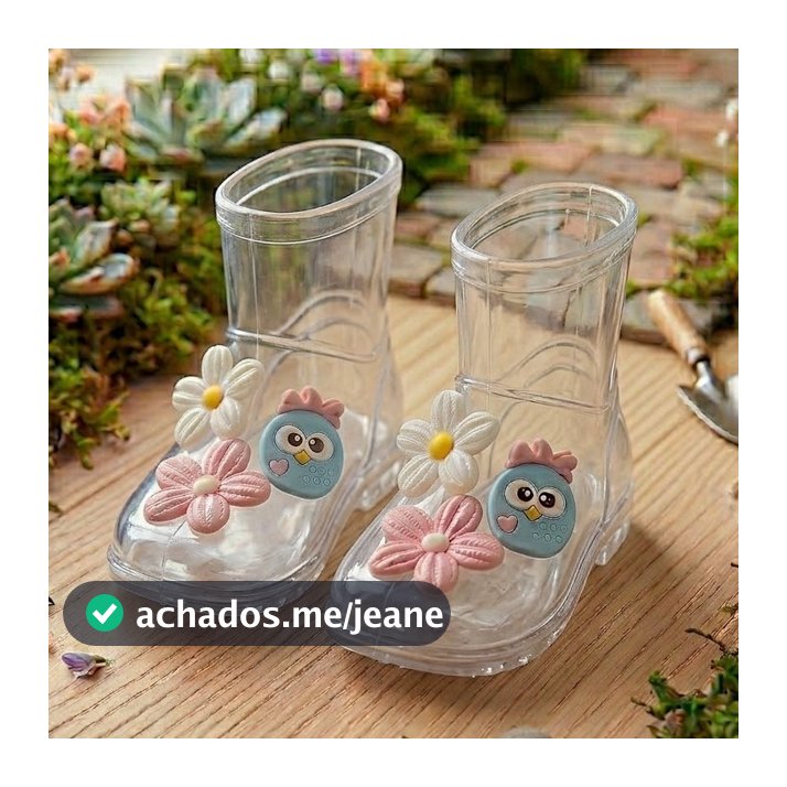 Bota Infantil Galocha Transparente 3D Menina – Estilo Delicado, Impermeável e Antiderrapante