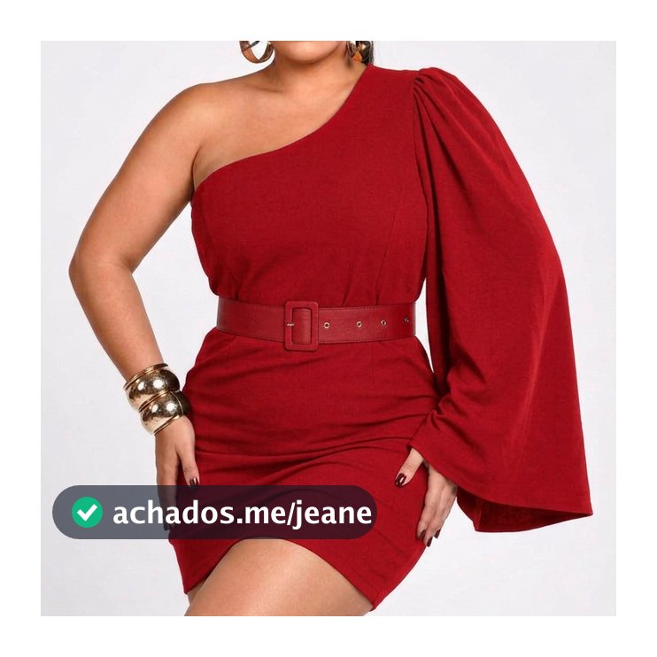 Vestido Feminino Plus Size Soltinho Tamanho GG Tecido Scuba com Cinto Ombro a Mostra Lançamento