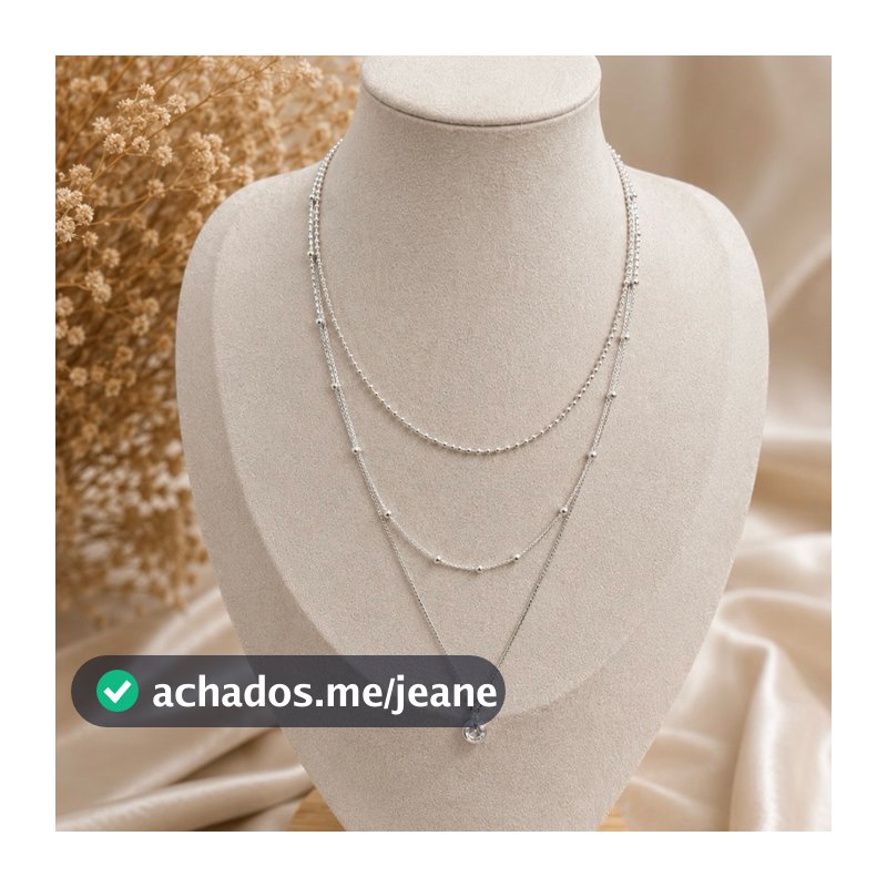 Colar Triplo Zircônia Ponto de Luz Feminino Prata 925 Ou Ouro 18k Semijoia