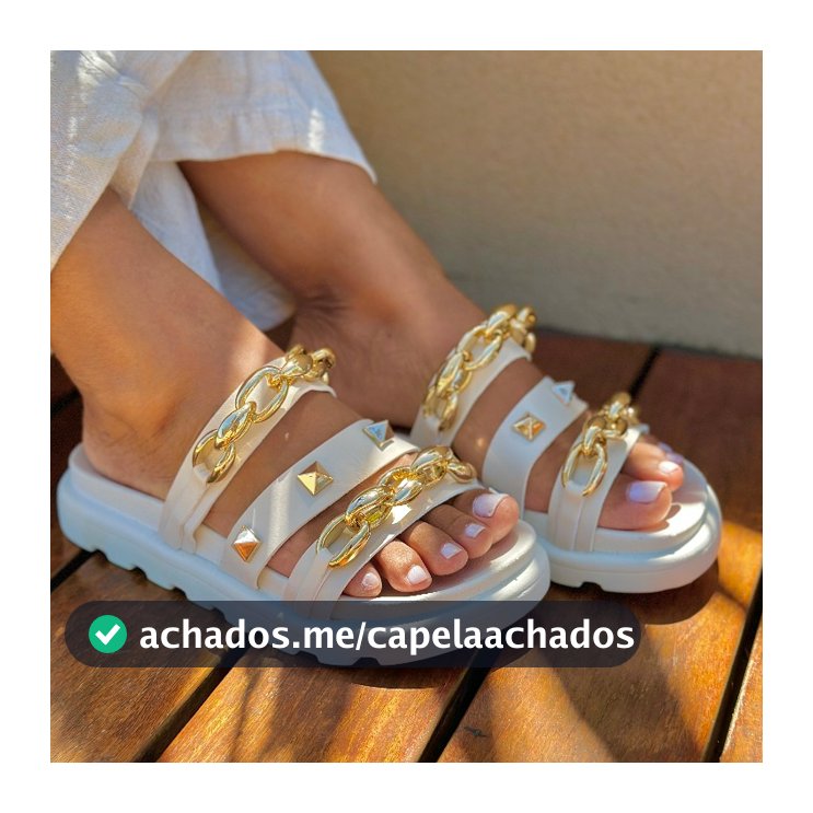 Birken Papete Sandália Conforto Feminina Luxo Corrente Spike Dourada