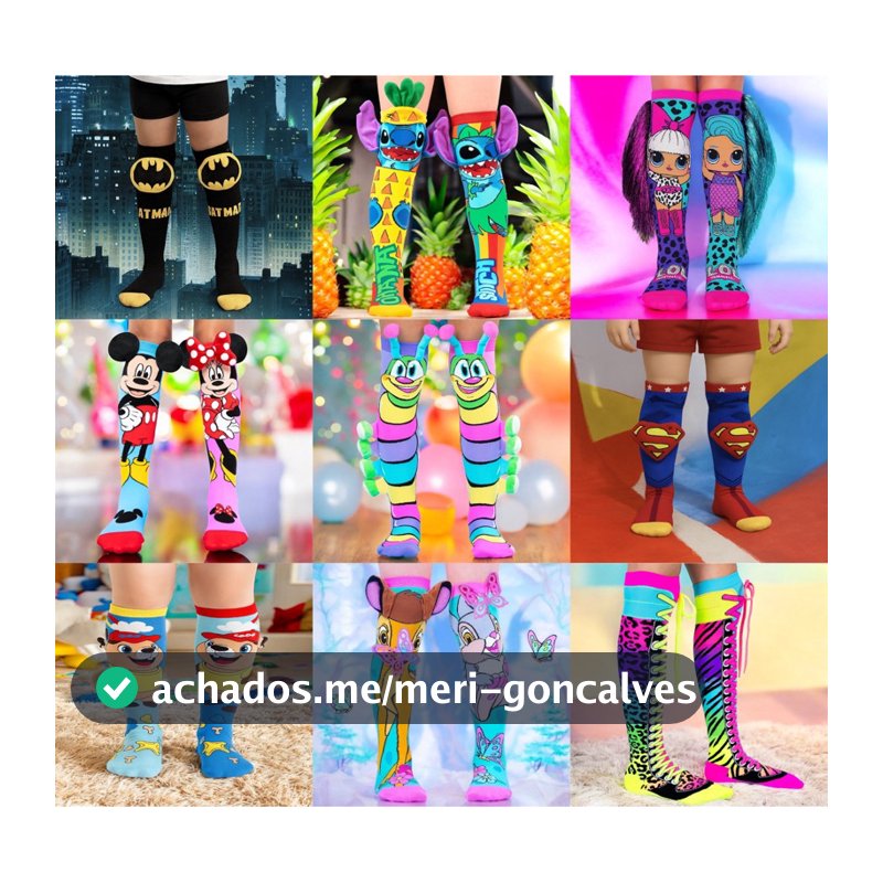 Meias 3D Infantil Maluca Divertida Personagens oi