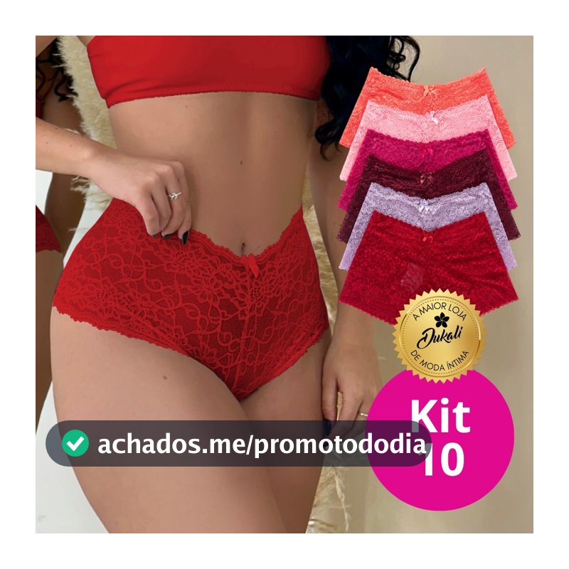 Kit 10 Calcinhas Caleçon Renda Jacquard original Feminina Boxer Alta