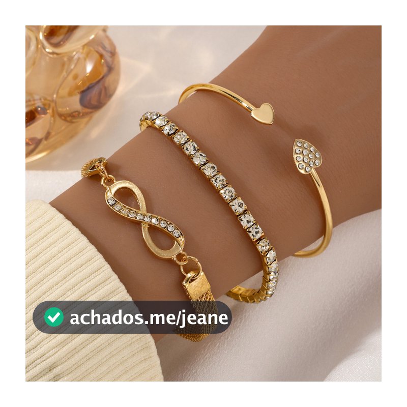 pulseira  Moda dourada diamante corrente pulseira de 8 caracteres conjunto - 3 Peças Com Diamantes Brilhantes