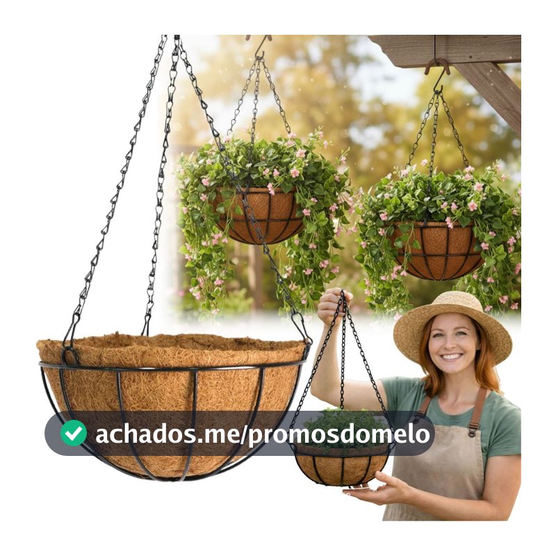 Vaso Fibra De Coco Pendurar Com Corrente Pendente de Ferro Decoração Para Plantas E Flores