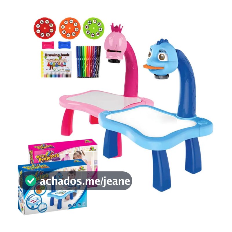 Mesa Projetora Projetor Infantil Brinquedo Mesa Mágica Desenhar Educativo Cor Rosa Com Livro e Canetas