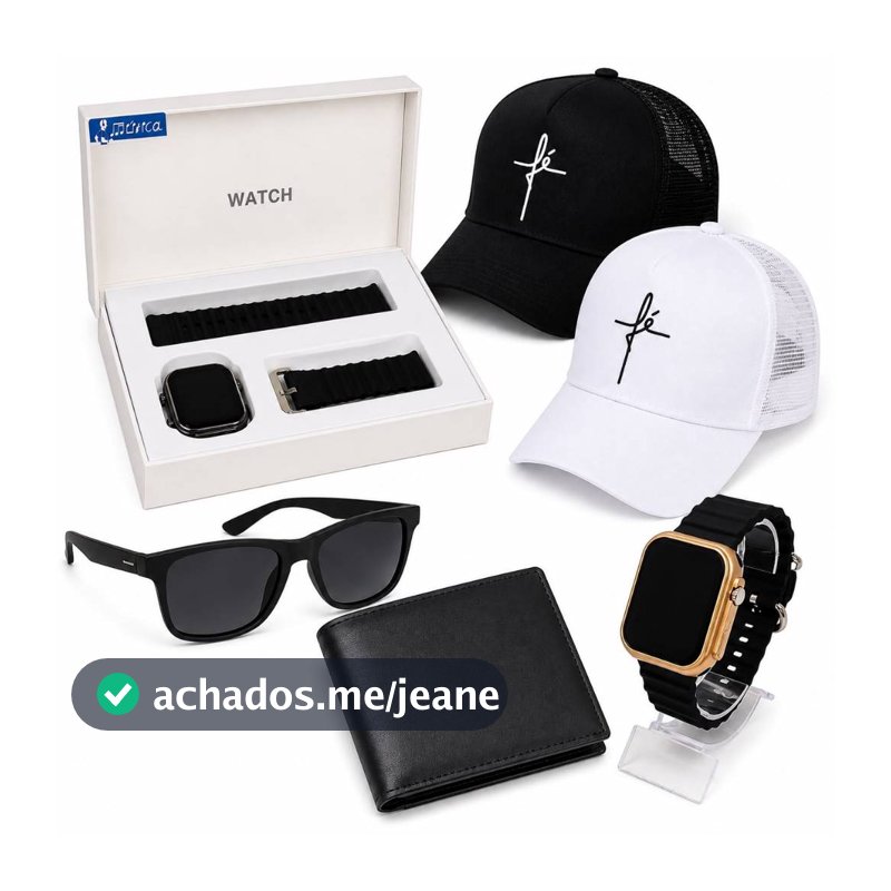 Kit Presente Masculino Boné grife + Carteira de Couro+ Óculos + Relógio Premium Prova Dagua