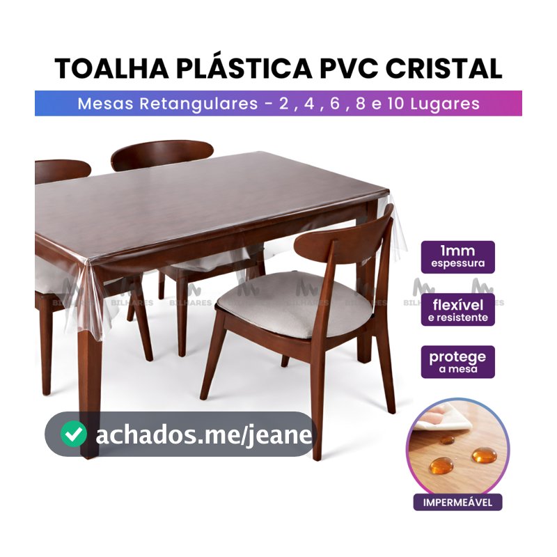 Toalha de Mesa Transparente PVC Premium 0,10mm Antiderrapante Anti Mancha | Protege Madeira Várias Medidas